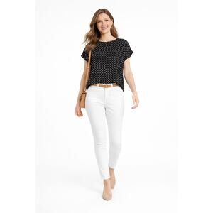 Options Polka Dot Blouse Sz 10 Black White Top Crown Ivy Jeans 10R